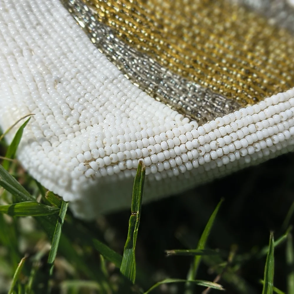 Gold and White Beaded Pouch